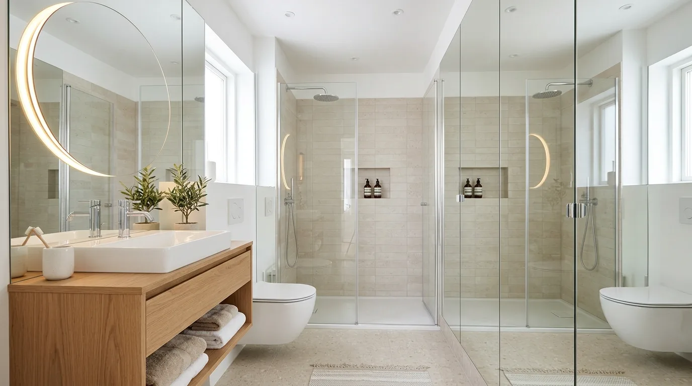Use built-in niches instead of bulky shelves inspiration for a small bathroom.